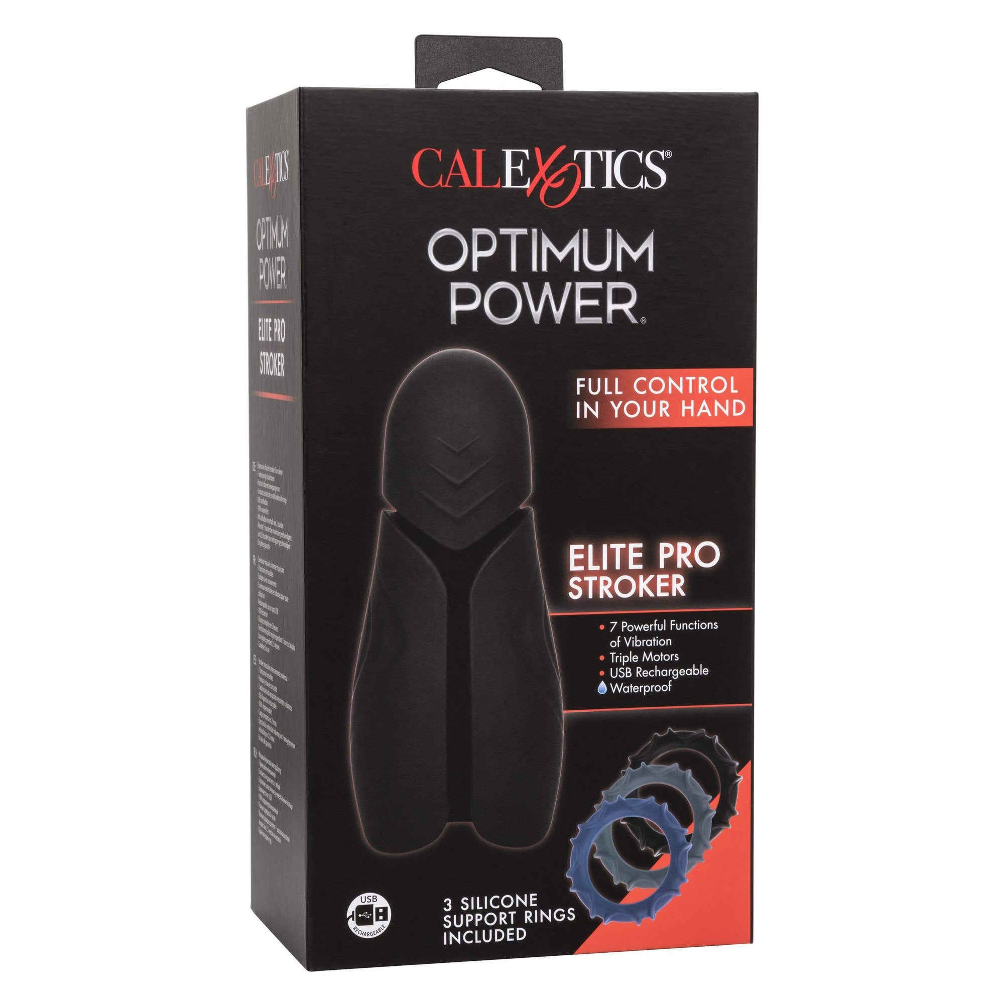 California Exotics - Optimum Power Elite Pro Stroker Masturbator (Black) Masturbator Soft Stroker (Vibration) Rechargeable 716770097187 CherryAffairs
