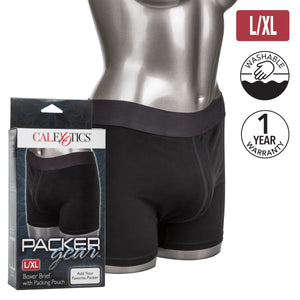 California Exotics - Packer Gear Boxer Brief Strap On Harness with Packing Pouch L/XL (Black) Strap On w/o Dildo 716770094605 CherryAffairs