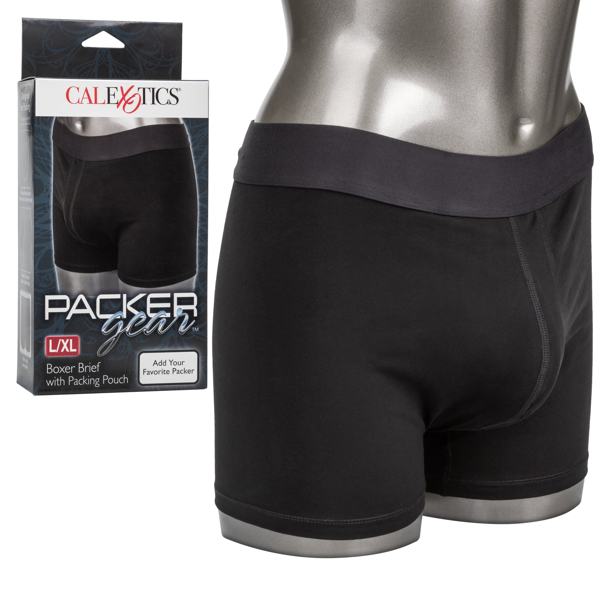 California Exotics - Packer Gear Boxer Brief Strap On Harness with Packing Pouch L/XL (Black) Strap On w/o Dildo 620083847 CherryAffairs