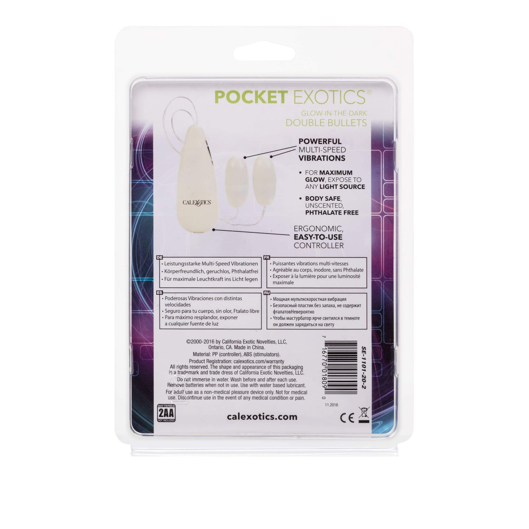 California Exotics - Pocket Exotics Glow In The Dark Double Bullets Vibrator (Green) Wired Remote Control Egg (Vibration) Non Rechargeable 716770018090 CherryAffairs