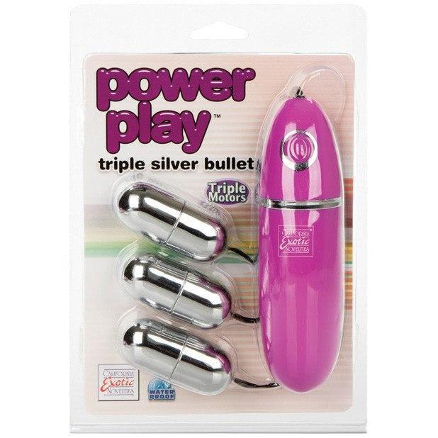 California Exotics - Power Play Triple Silver Bullet (Silver) Wired Remote Control Egg (Vibration) Non Rechargeable Durio Asia