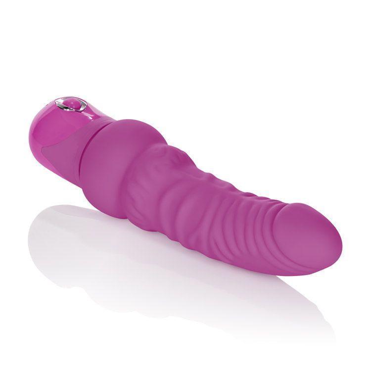 California Exotics - Power Stud Waterproof Curvy (Pink) Realistic Dildo w/o suction cup (Vibration) Non Rechargeable - CherryAffairs Singapore