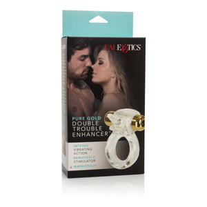California Exotics - Pure Gold Double Trouble Enhancer Vibrating Cock Ring (Clear) Rubber Cock Ring (Vibration) Non Rechargeable Singapore