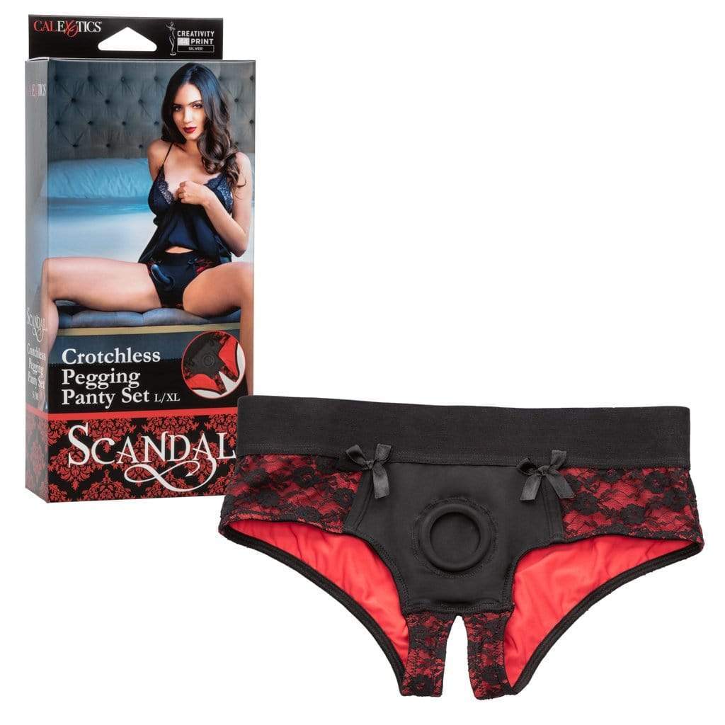 California Exotics - Scandal Crotchless Pegging Panty Set L/XL (Red) Strap On with Non hollow Dildo for Female (Non Vibration) 716770093547 CherryAffairs