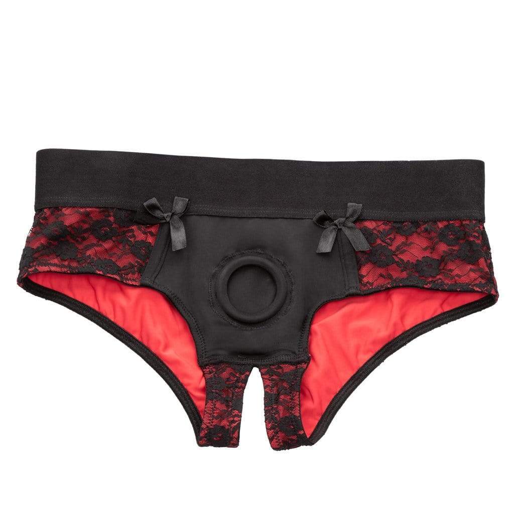 California Exotics - Scandal Crotchless Pegging Panty Set S/M (Red) Strap On with Non hollow Dildo for Female (Non Vibration) 716770093530 CherryAffairs