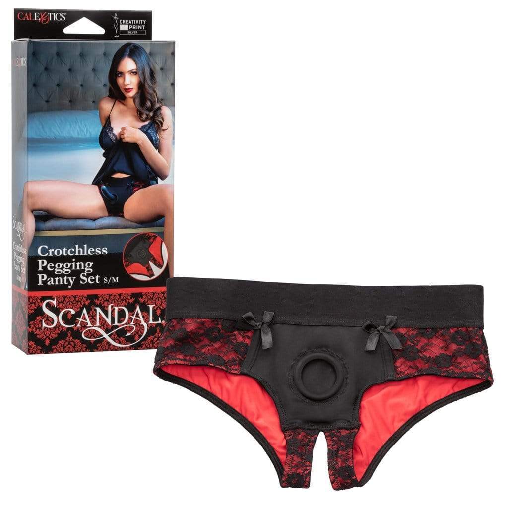 California Exotics - Scandal Crotchless Pegging Panty Set S/M (Red) Strap On with Non hollow Dildo for Female (Non Vibration) Durio Asia