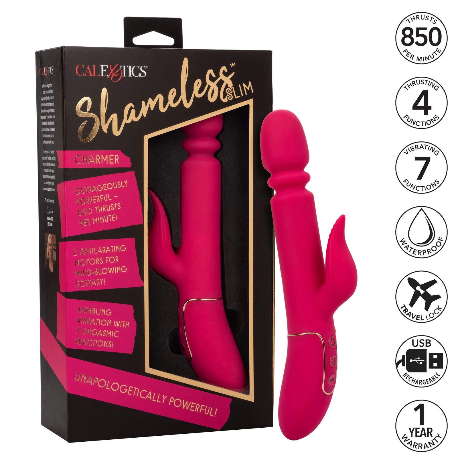 California Exotics - Shameless Slim Charmer Rabbit Vibrator (Pink) Rabbit Dildo (Vibration) Rechargeable 716770096784 CherryAffairs