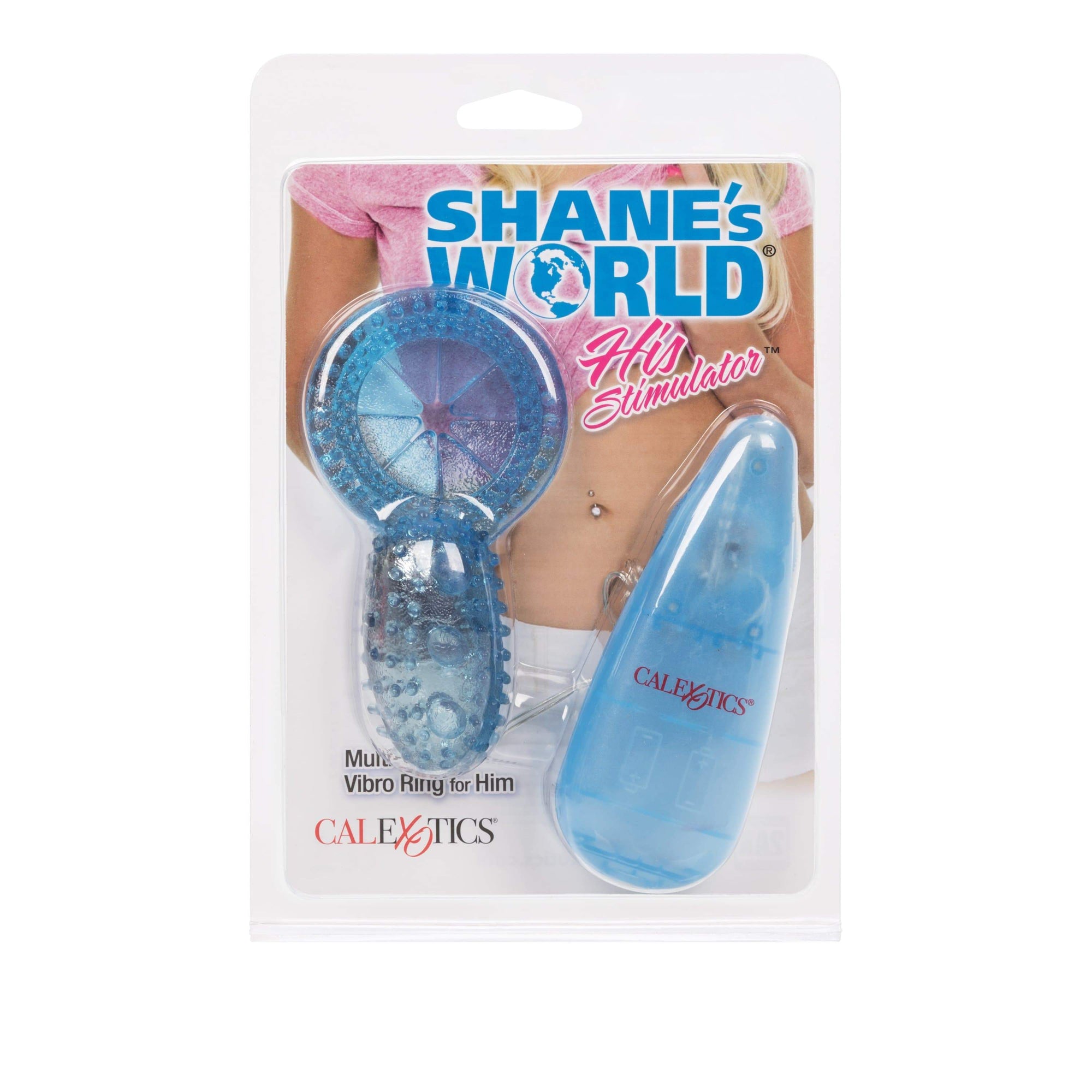 California Exotics - Shanes World His Stimulator Vibrating Cock Ring with Remote (Blue) Rubber Cock Ring (Vibration) Non Rechargeable 716770037275 CherryAffairs