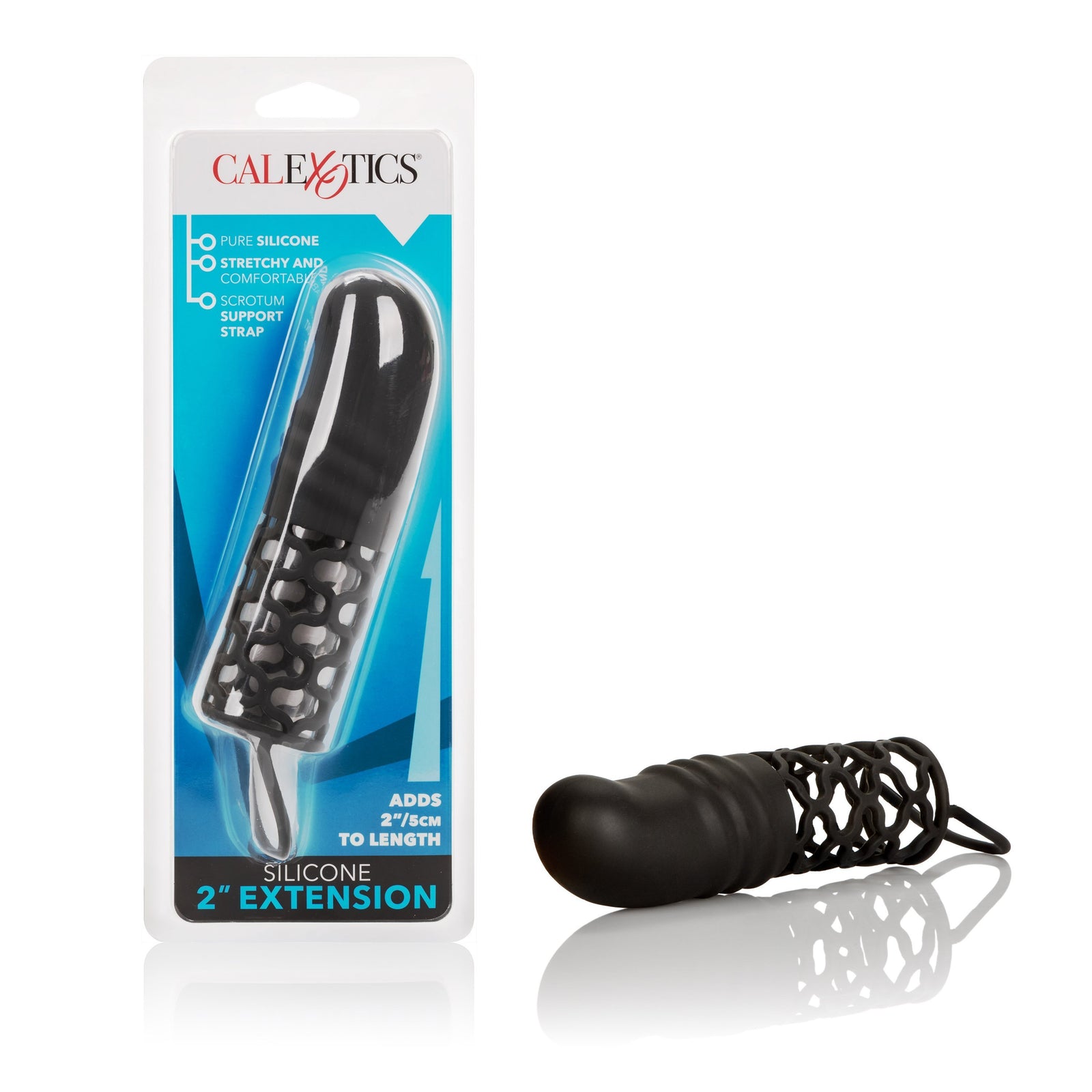 California Exotics - Silicone 2" Penis Extension (Black) Silicone Cock Cage (Non Vibration) Durio Asia