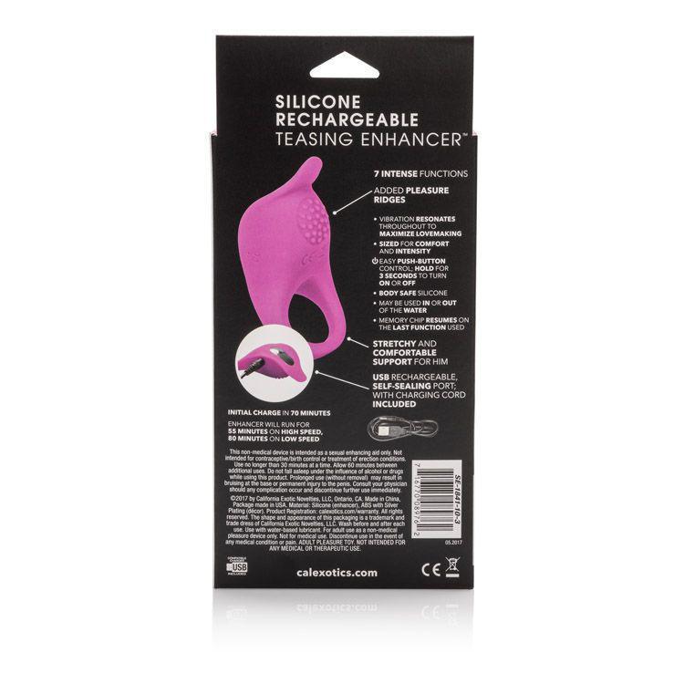 California Exotics - Silicone Rechargeable Teasing Enhancer Cock Ring (Pink) Silicone Cock Ring (Vibration) Rechargeable Singapore