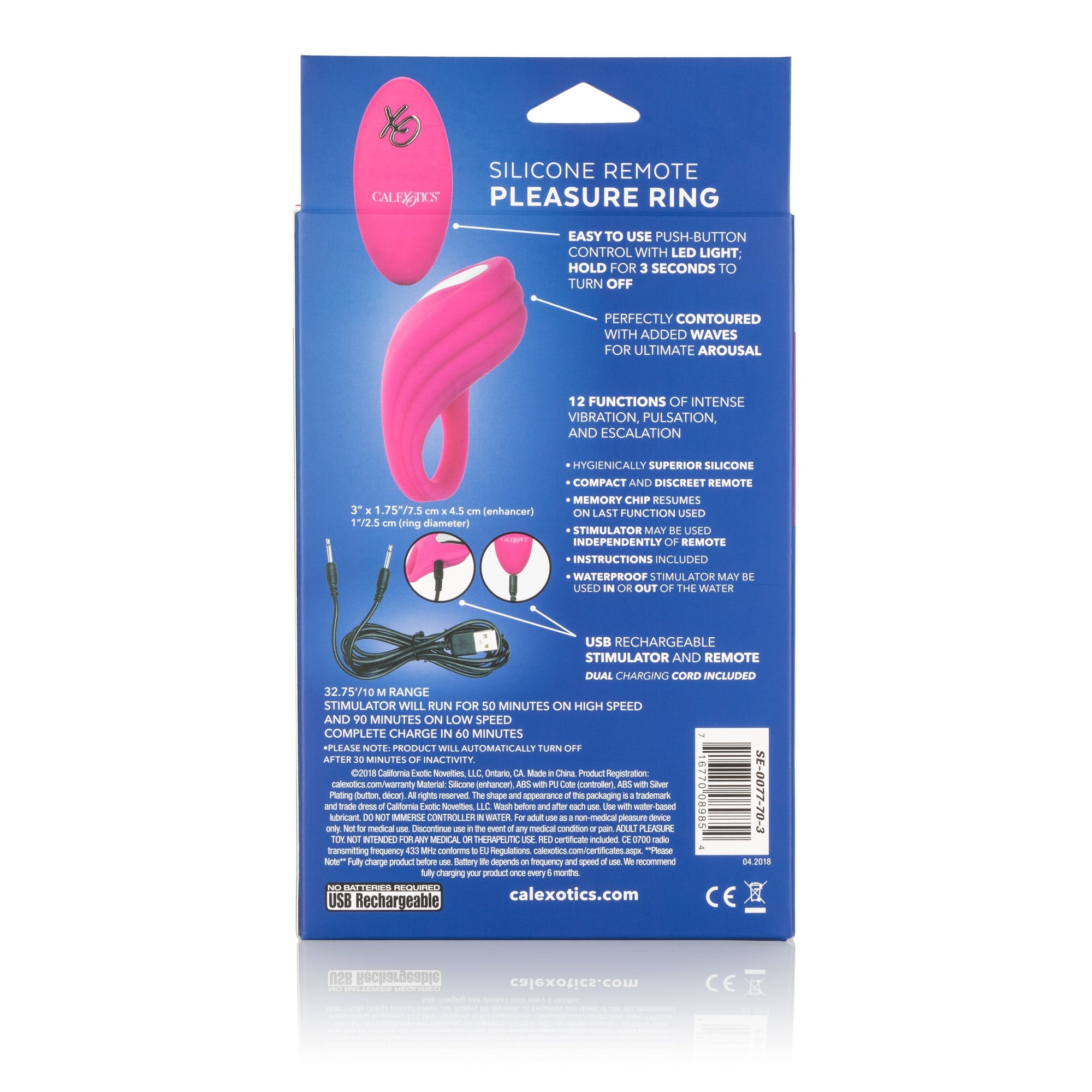 California Exotics - Silicone Remote Pleasure Cock Ring (Pink) Silicone Cock Ring (Vibration) Rechargeable