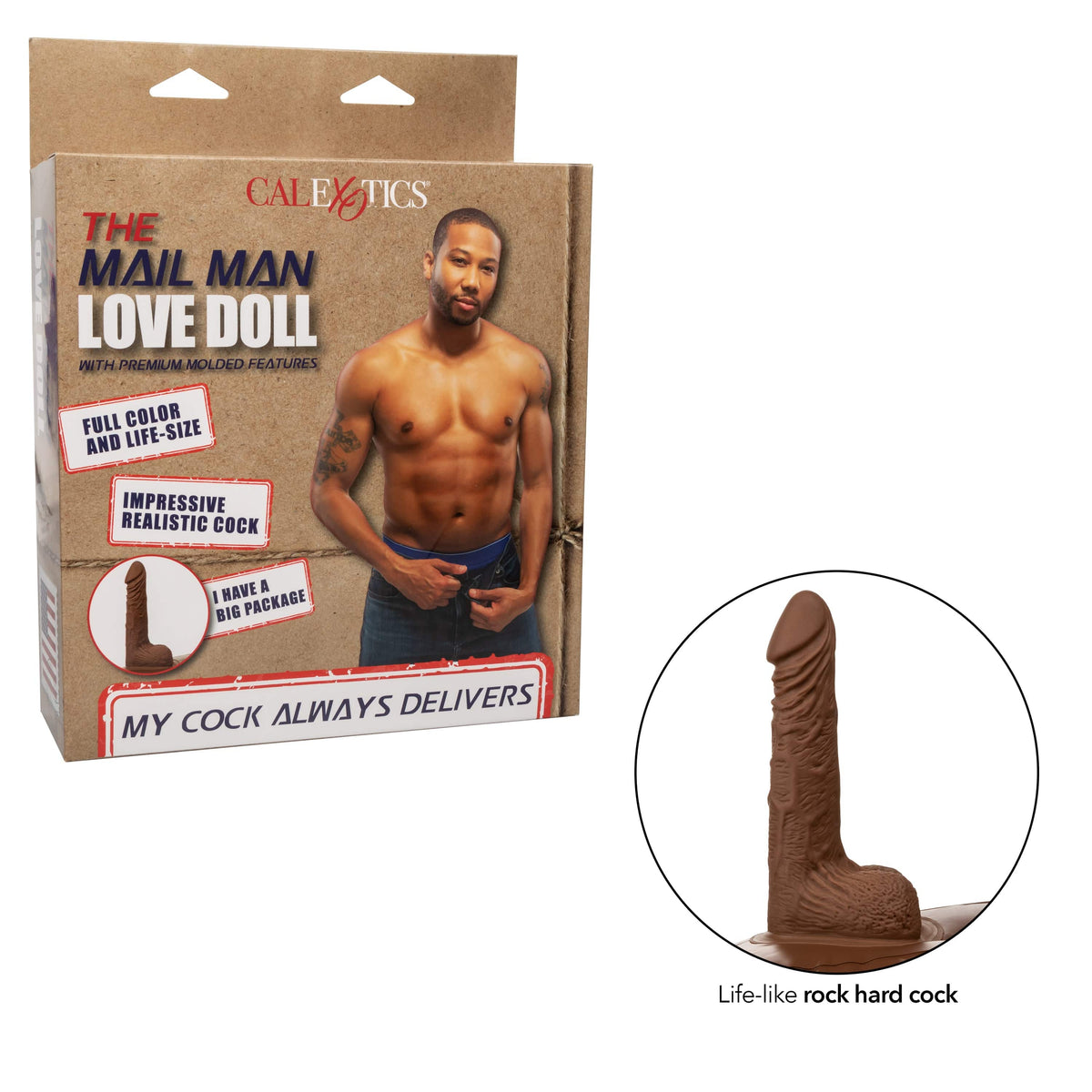 California Exotics - The Mail Man Inflatable Love Doll Masturbator Dildo 5.5&quot; (Brown) Doll 716770101679 CherryAffairs