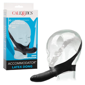 California Exotics - The Original Accommodator Latex Dong Mouth Strap On (Black) Strap On with Non hollow Dildo for Female (Non Vibration) 716770065742 CherryAffairs