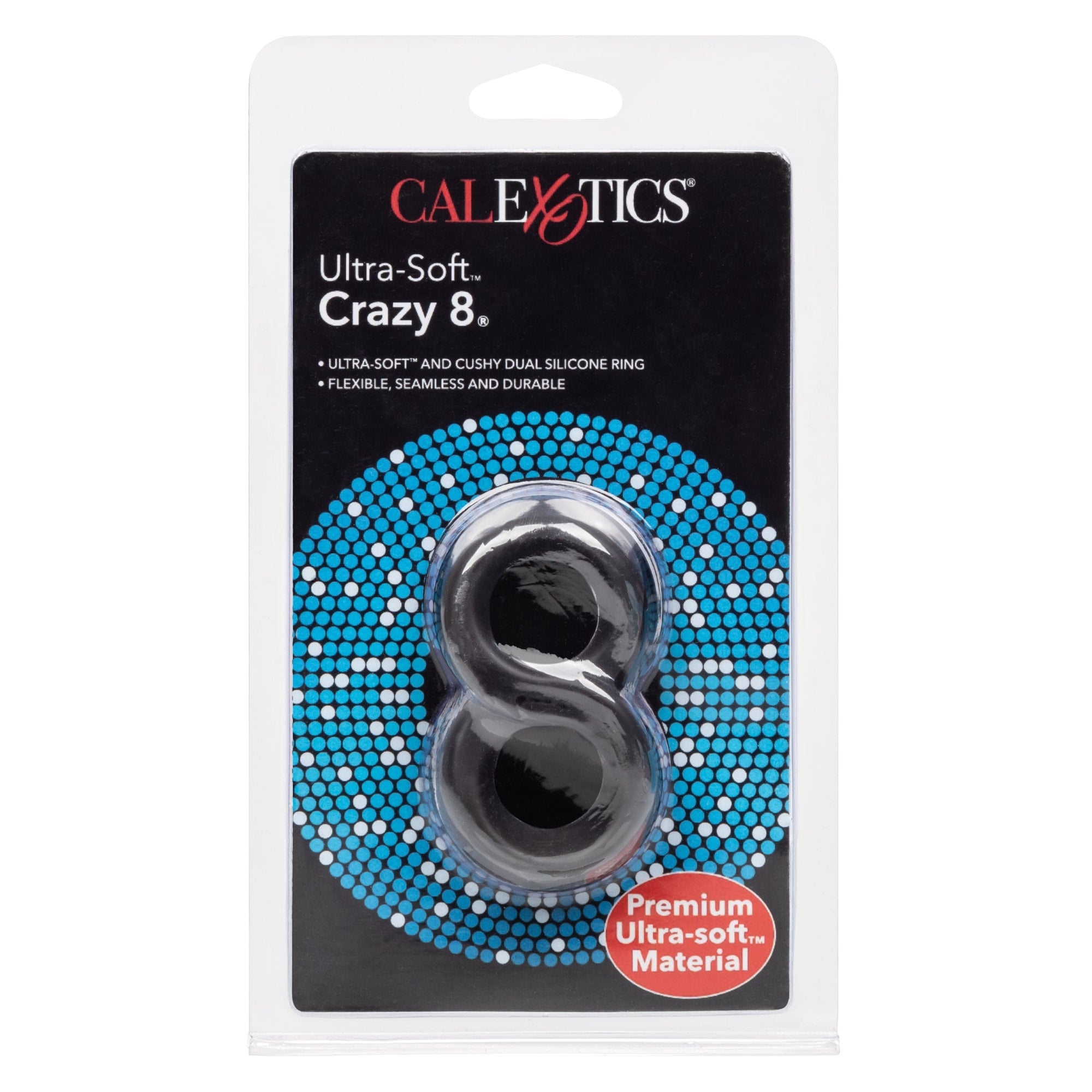 California Exotics - Ultra Soft Crazy 8 Dual Cock Ring (Black) Rubber Cock Ring (Non Vibration) 716770093738 CherryAffairs