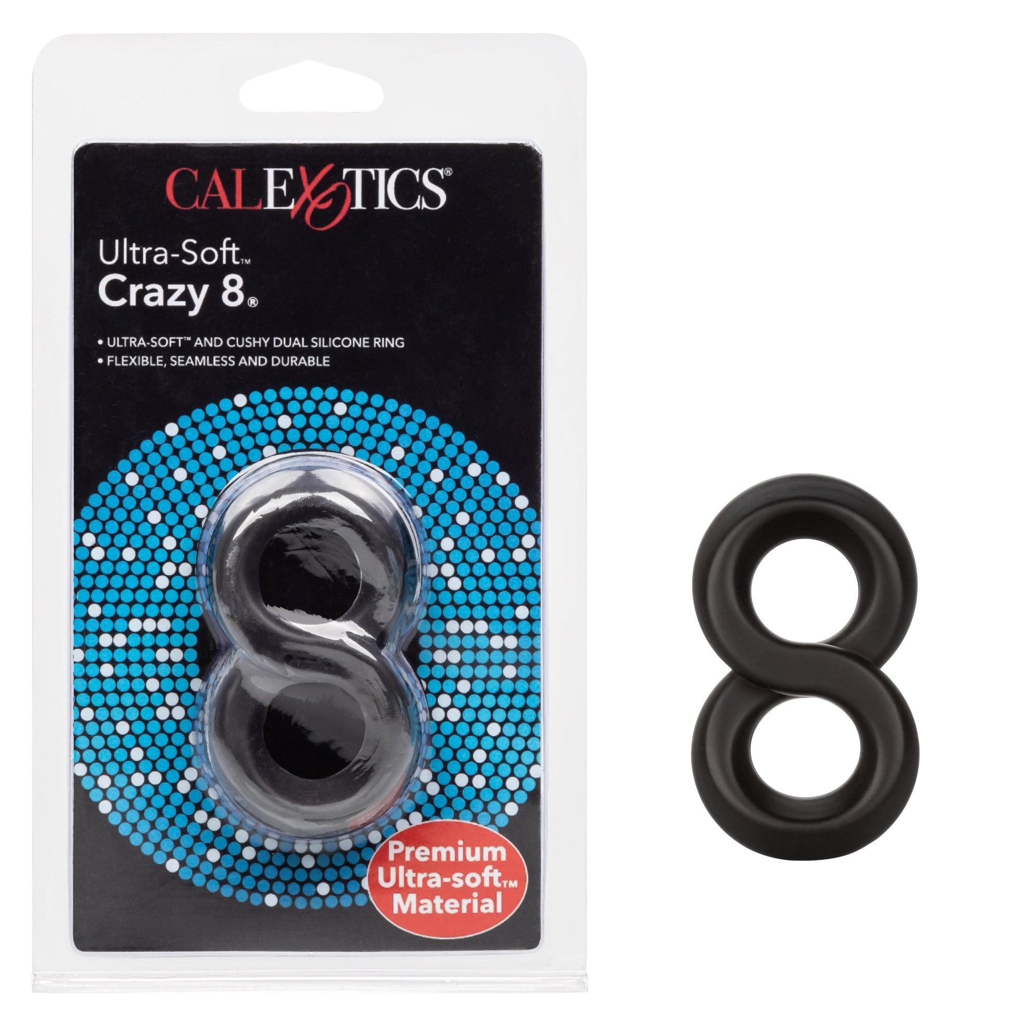 California Exotics - Ultra Soft Crazy 8 Dual Cock Ring (Black) Rubber Cock Ring (Non Vibration) 620084715 CherryAffairs