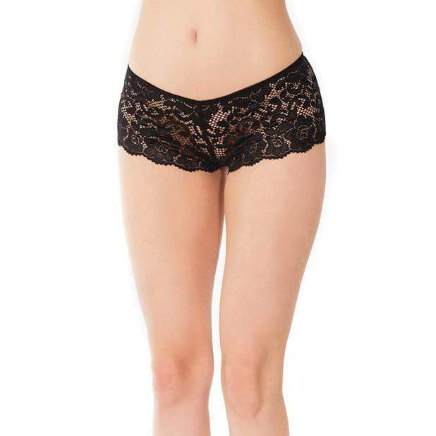 Coquette - Low Rise Stretch Scallop Lace Booty Short Panty O/S (Black) Lingerie (Non Vibration) Durio Asia
