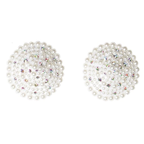 Coquette - Pearl and Rhinestones Round Reusable Pasties Nipple Covers O/S (White) Nipple Covers 883124170428 CherryAffairs
