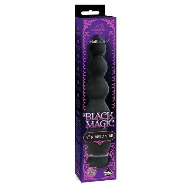Doc Johnson - Black Magic 7" Ribbed Vibe (Black) Non Realistic Dildo w/o suction cup (Vibration) Non Rechargeable Durio Asia
