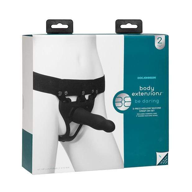 Doc Johnson - Body Extensions Be Daring 2 Piece Strap On Set (Black) Strap On with Hollow Dildo for Male (Non Vibration) 782421070328 CherryAffairs
