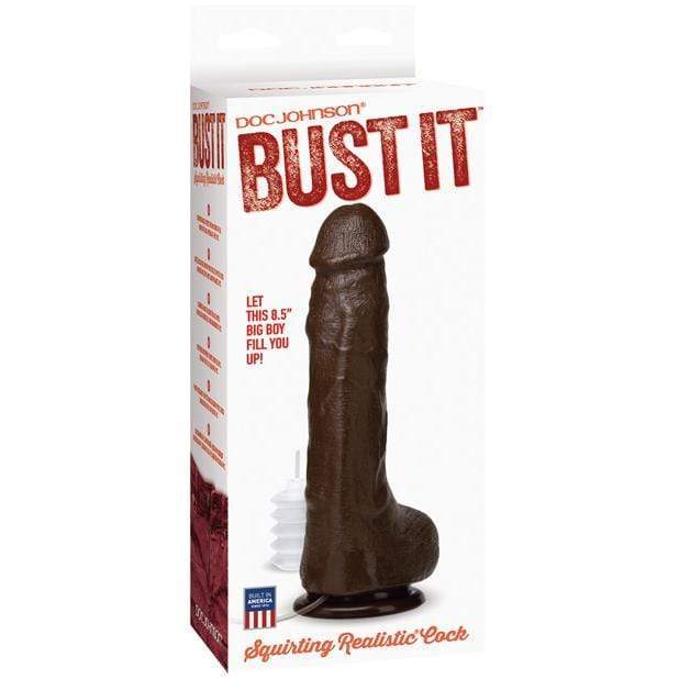 Doc Johnson - Bust It Squirting Realistic Cock (Black) Realistic Dildo with suction cup (Non Vibration) Durio Asia