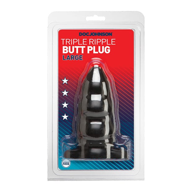 Doc Johnson - Classic Triple Ripple Butt Plug Large (Black) Anal Plug (Non Vibration) 625416881 CherryAffairs
