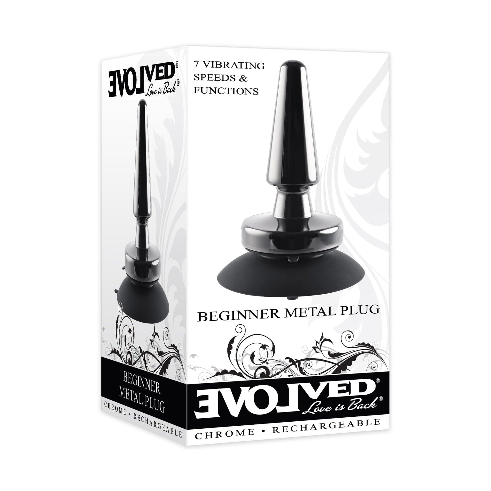 Evolved - Beginners Vibrating Metal Anal Plug with Suction Cup (Black) Metal Anal Plug (Vibration) Rechargeable 844477021096 CherryAffairs