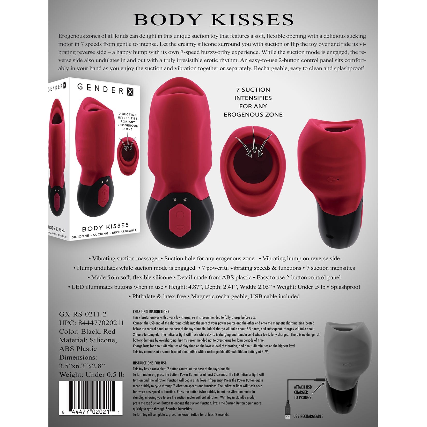 Evolved - Gender X Body Kisses Clit Massager (Red) Clit Massager (Vibration) Rechargeable 844477020211 CherryAffairs