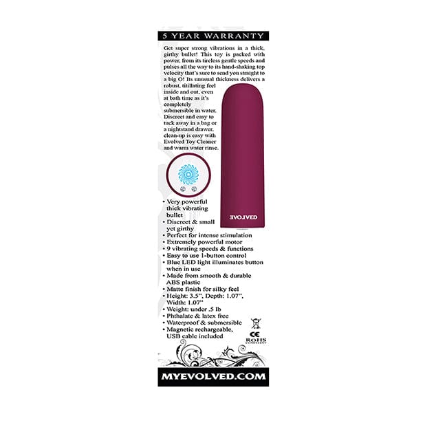 Evolved - Mighty Thick Rechargeable Bullet Vibrator (Burgundy) Bullet (Vibration) Rechargeable 625519400 CherryAffairs