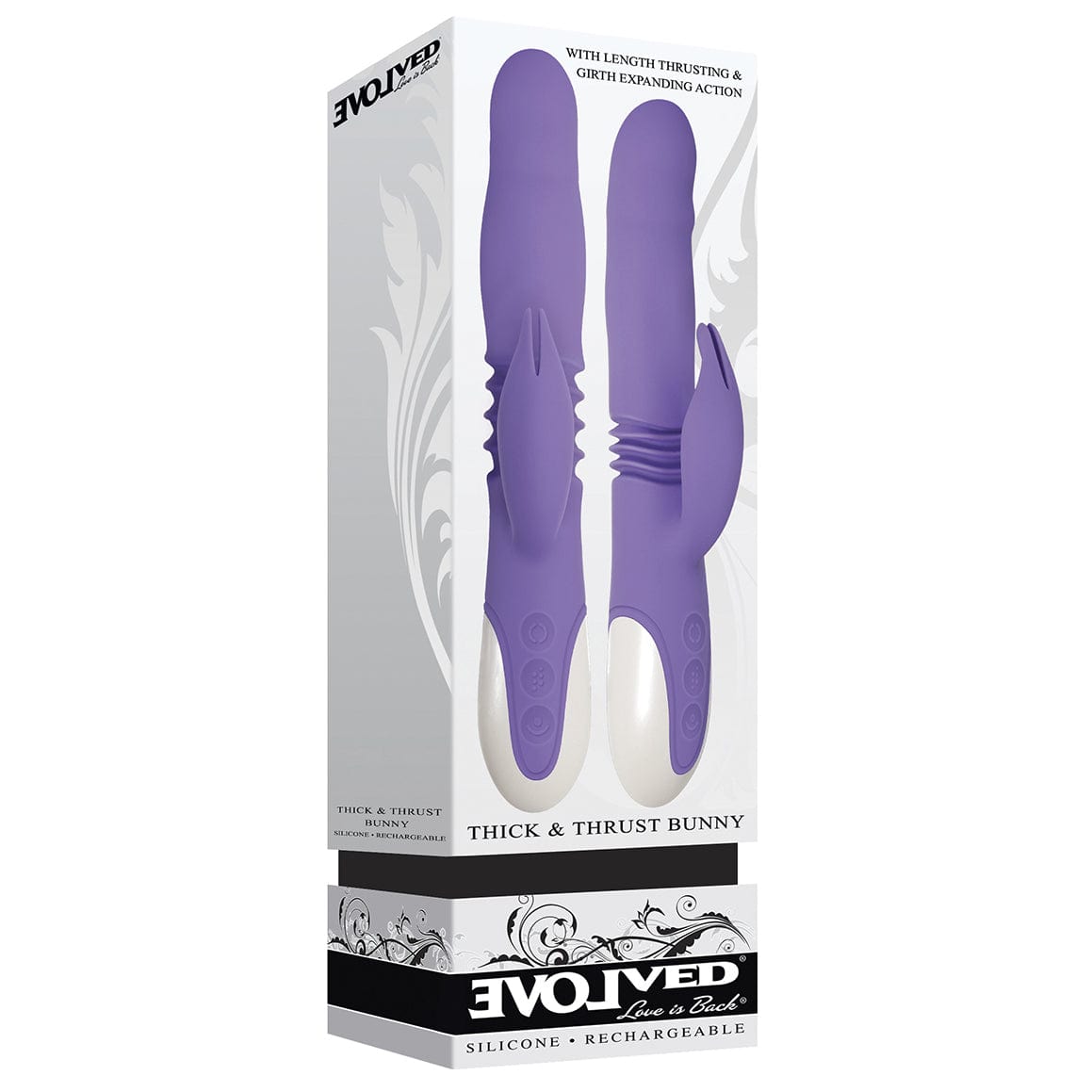 Evolved - Thick and Thrust Bunny Silicone Rechargeable Rabbit Vibrator (Purple) Rabbit Dildo (Vibration) Rechargeable 844477012872 CherryAffairs
