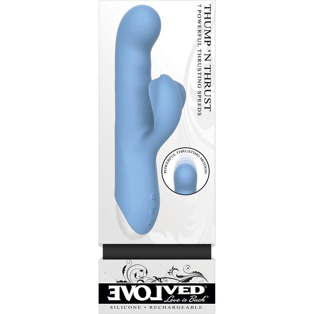 Evolved - Thump and Thrust Powerful Rabbit Vibrator (Blue) Rabbit Dildo (Vibration) Rechargeable 844477013695 CherryAffairs