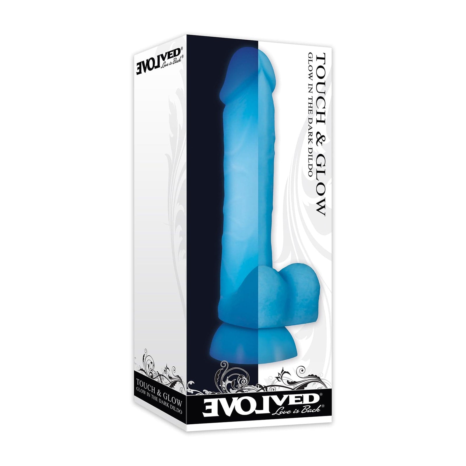 Evolved - Touch and Glow Glow in The Dark Silicone Dildo 8" (Blue) Realistic Dildo with suction cup (Non Vibration) 844477012360 CherryAffairs