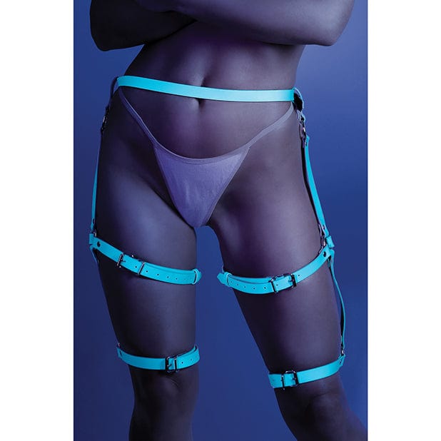 Fantasy Lingerie - Glow Buckle Up Glow in the Dark Leg Harness O/S (Light Blue) BDSM (Others) CherryAffairs