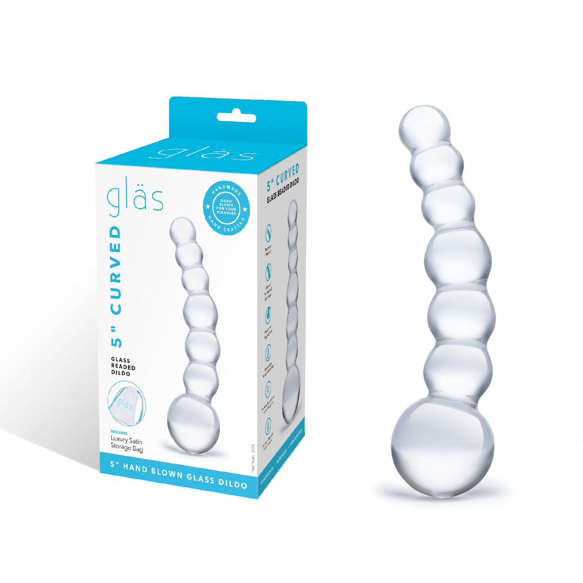 Glas - Curved Glass Beaded Hand Blown Glass Dildo 5&quot; (Clear)