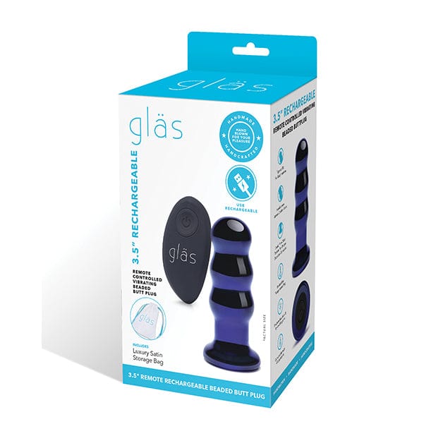 Glas - Remote Control Rechargeable Vibrating Glass Beaded Butt Plug 3.5&quot; (Blue) Glass Dildo (Non Vibration) 4890808250570 CherryAffairs