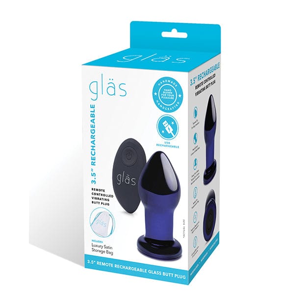 Glas - Remote Control Rechargeable Vibrating Glass Butt Plug 3.5&quot; (Blue) Glass Anal Plug (Vibration) Rechargeable 4890808250556 CherryAffairs