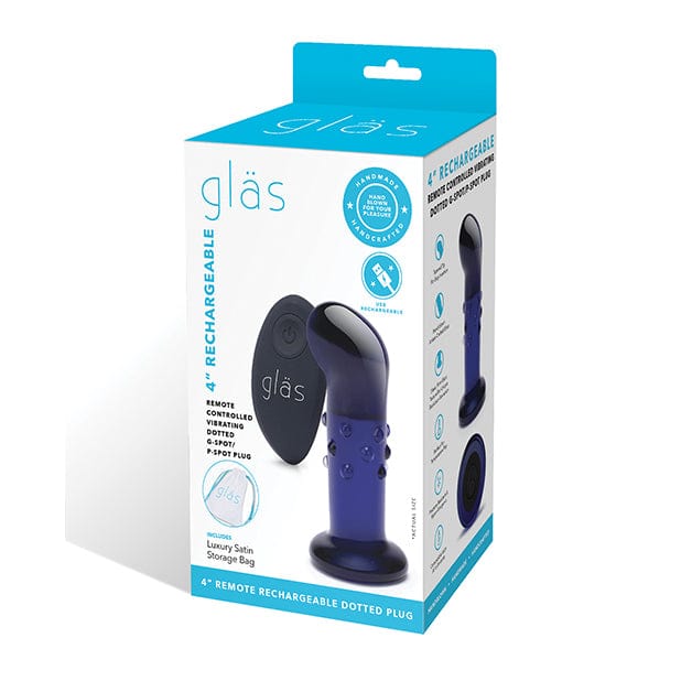 Glas - Remote Control Rechargeable Vibrating Glass Dotted G Spot P Spot Plug 4&quot; (Blue) Glass Anal Plug (Vibration) Rechargeable 4890808250563 CherryAffairs