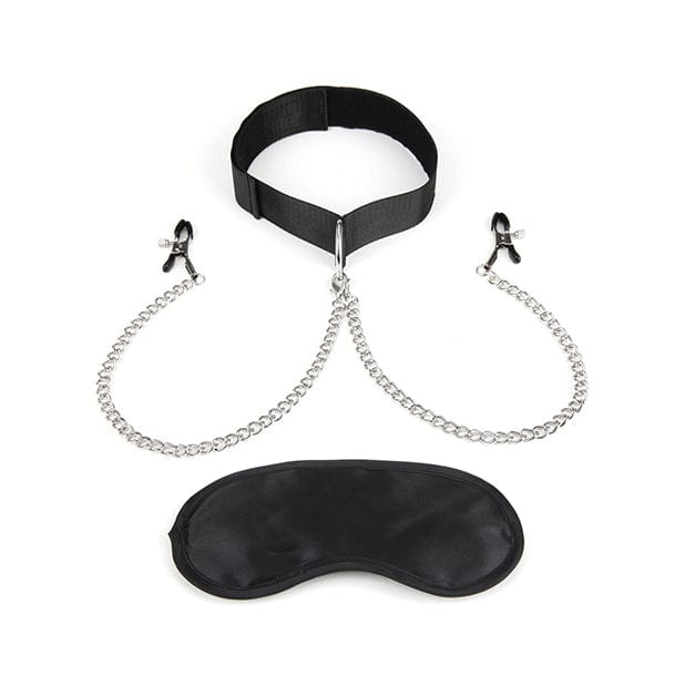 Lux Fetish - Collar and Nipple Clamps with Adjustable Pressure Clam (Black) Nipple Clamps (Non Vibration) 4890808221112 CherryAffairs