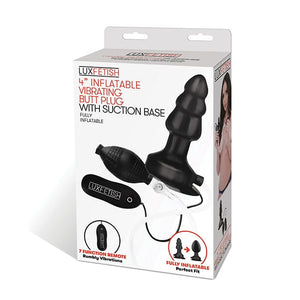 Lux Fetish - Inflatable Vibrating Butt Plug with Suction Base 4" (Black) Anal Plug (Vibration) Non Rechargeable 4890808233146 CherryAffairs