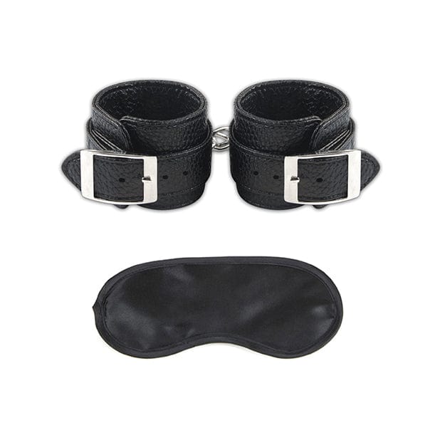 Lux Fetish - Unisex Leatherette Cuffs with Lock and Chain BDSM (Black) Hand/Leg Cuffs 4890808110362 CherryAffairs