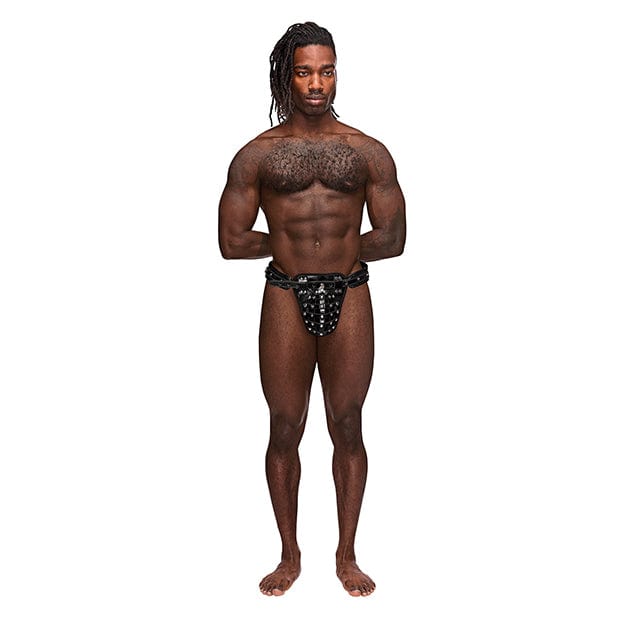Male Power - Leather Taurus Adjustable Buckle Thong Underwear O/S (Black) Gay Pride Underwear 845830085960 CherryAffairs