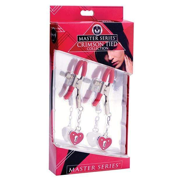 Master Series - Crimson Tied Collection Charmed Heart Padlock Nipple Clamps (Red) Nipple Clamps (Non Vibration) 848518017062 CherryAffairs