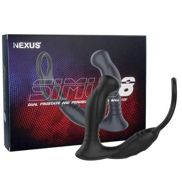 Nexus - Simul8 Dual Prostate and Perineum Cock and Ball Massager (Black) Prostate Massager (Vibration) Rechargeable 5060274221254 CherryAffairs