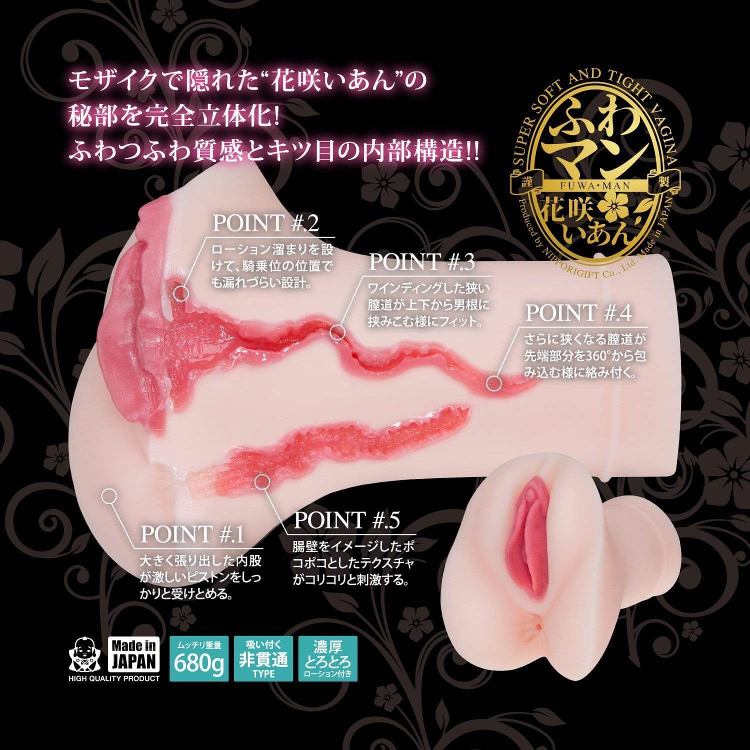 NPG - Japanese Porn Star Collection Fuwa Man Ian Hanasaki Meiki Onahole (Beige) Masturbator Vagina (Non Vibration)