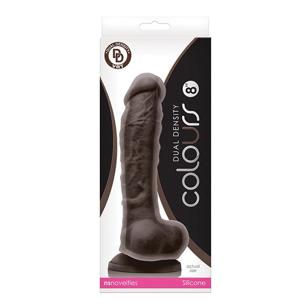 NS Novelties - Colours Dual Density Silicone Realistic Dildo with Balls 8" (Dark Brown) Realistic Dildo with suction cup (Non Vibration) 657447101670 CherryAffairs