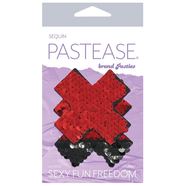 Pastease - Premium Color Changing Flip Sequins Cross Pasties Nipple Covers O/S (Red/Black) Nipple Covers 785123870425 CherryAffairs