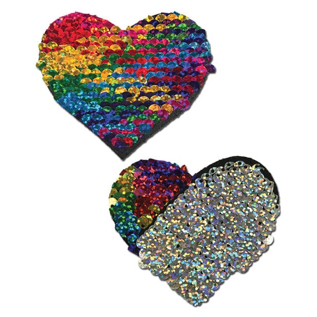 Pastease - Premium Color Changing Flip Sequins Heart Pasties Nipple Covers O/S (Rainbow) Nipple Covers 785123870128 CherryAffairs
