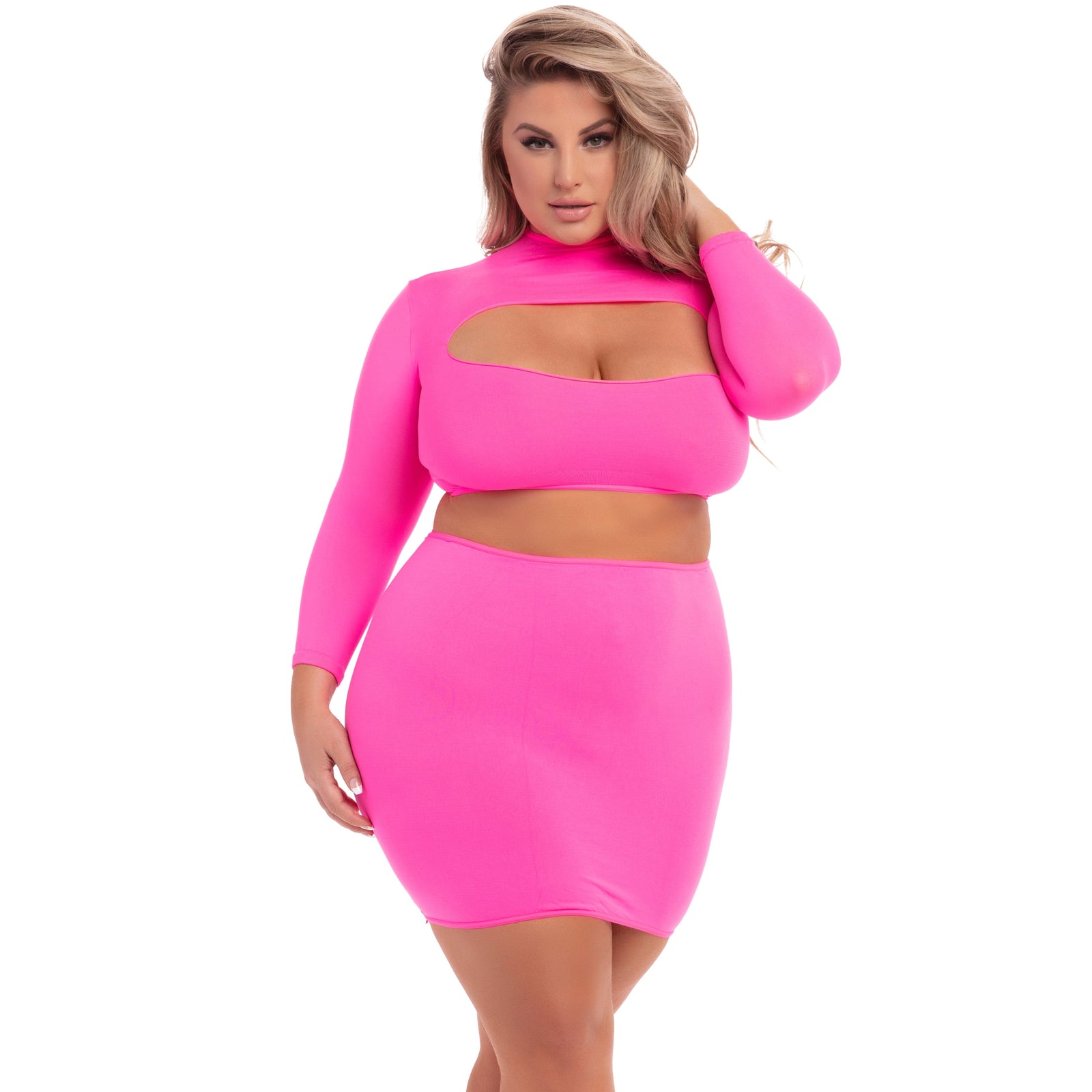 Pink Lipstick - Stop and Stare 2Pc Skirt Costume Set 1X/2X (Pink) Dresses 017036652707 CherryAffairs