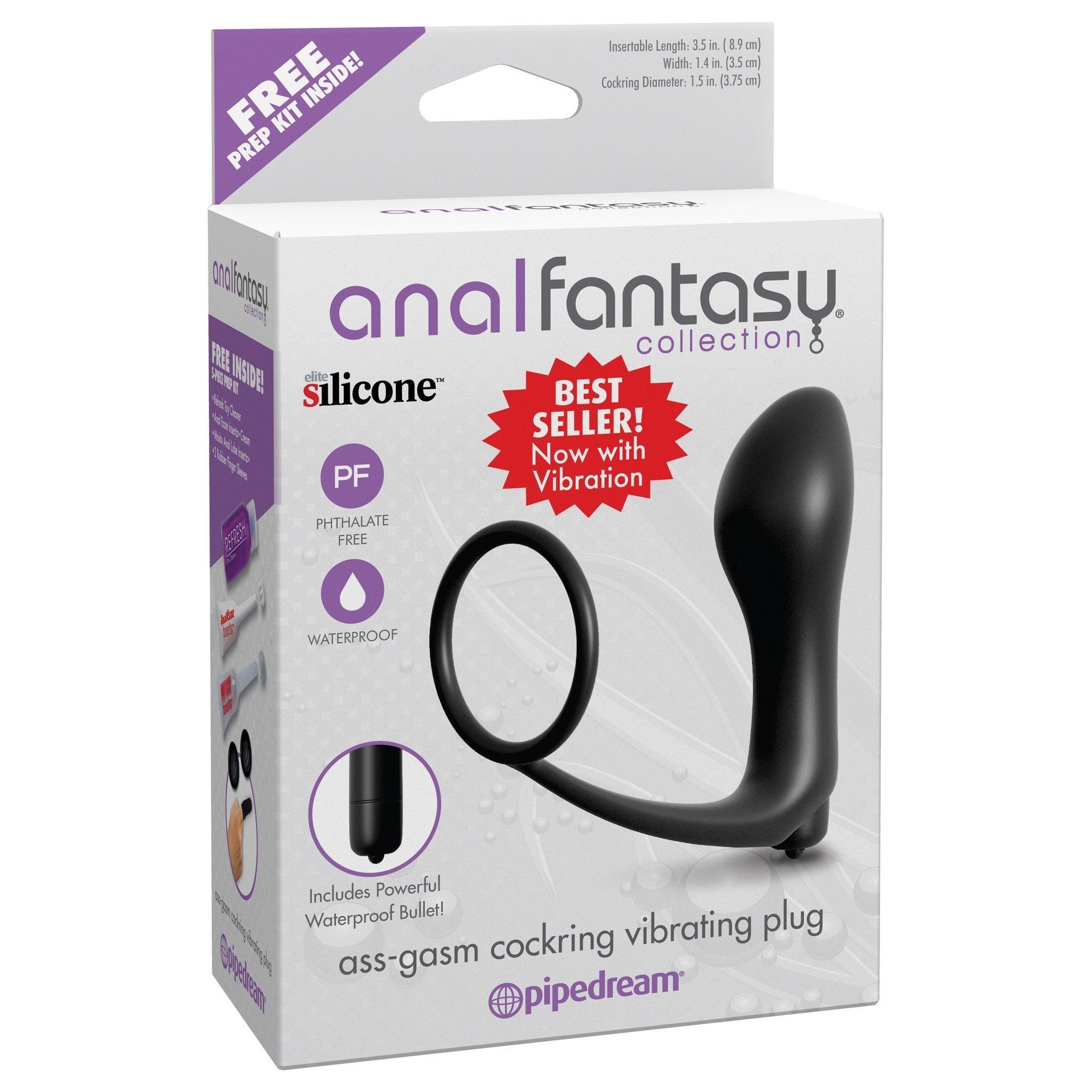Pipedream - Anal Fantasy Collection Ass-Gasm Cockring Vibrating Plug (Black) Silicone Cock Ring (Vibration) Non Rechargeable - CherryAffairs Singapore