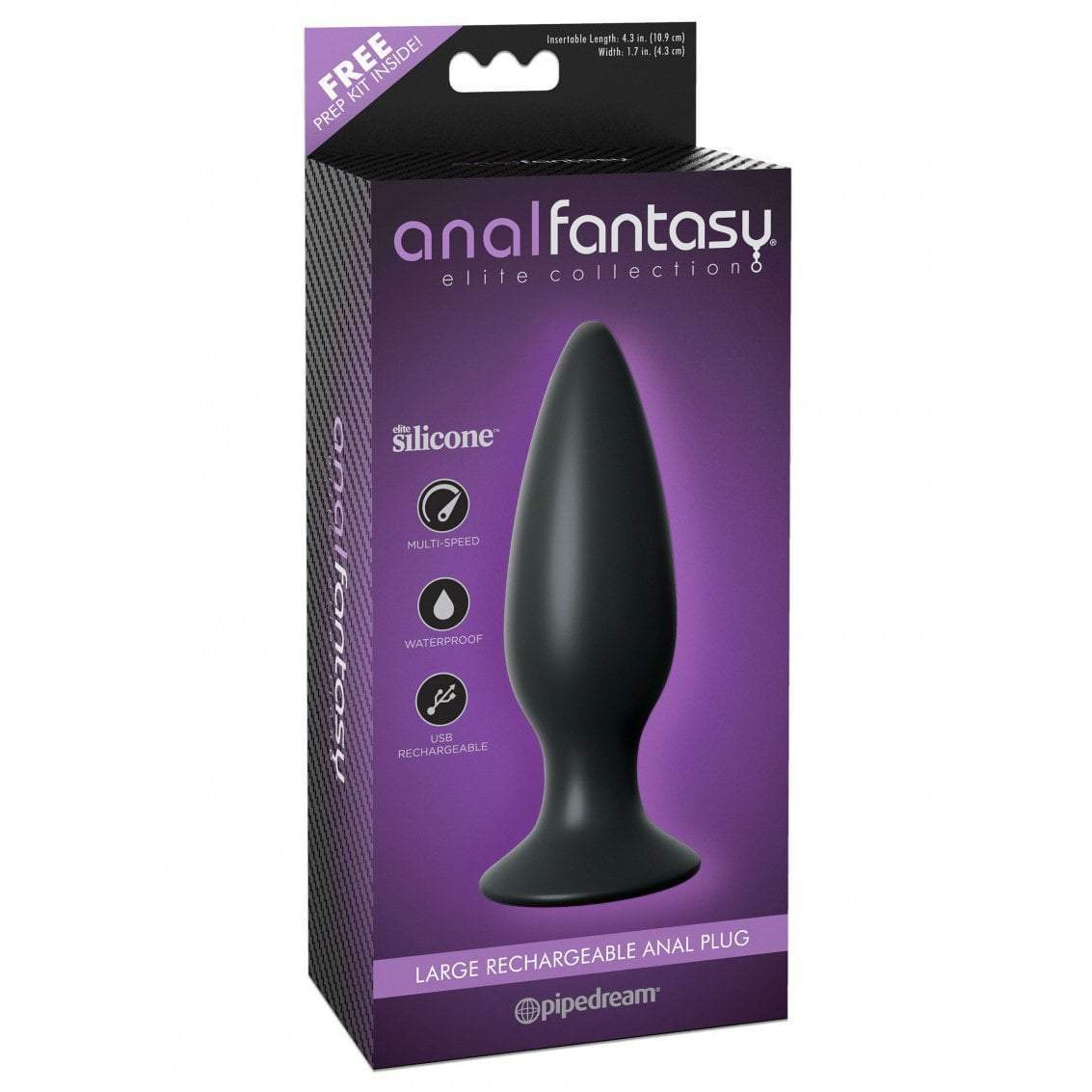 Pipedream - Anal Fantasy Elite Collection Rechargeable Anal Plug Large (Black) Anal Beads (Vibration) Rechargeable
