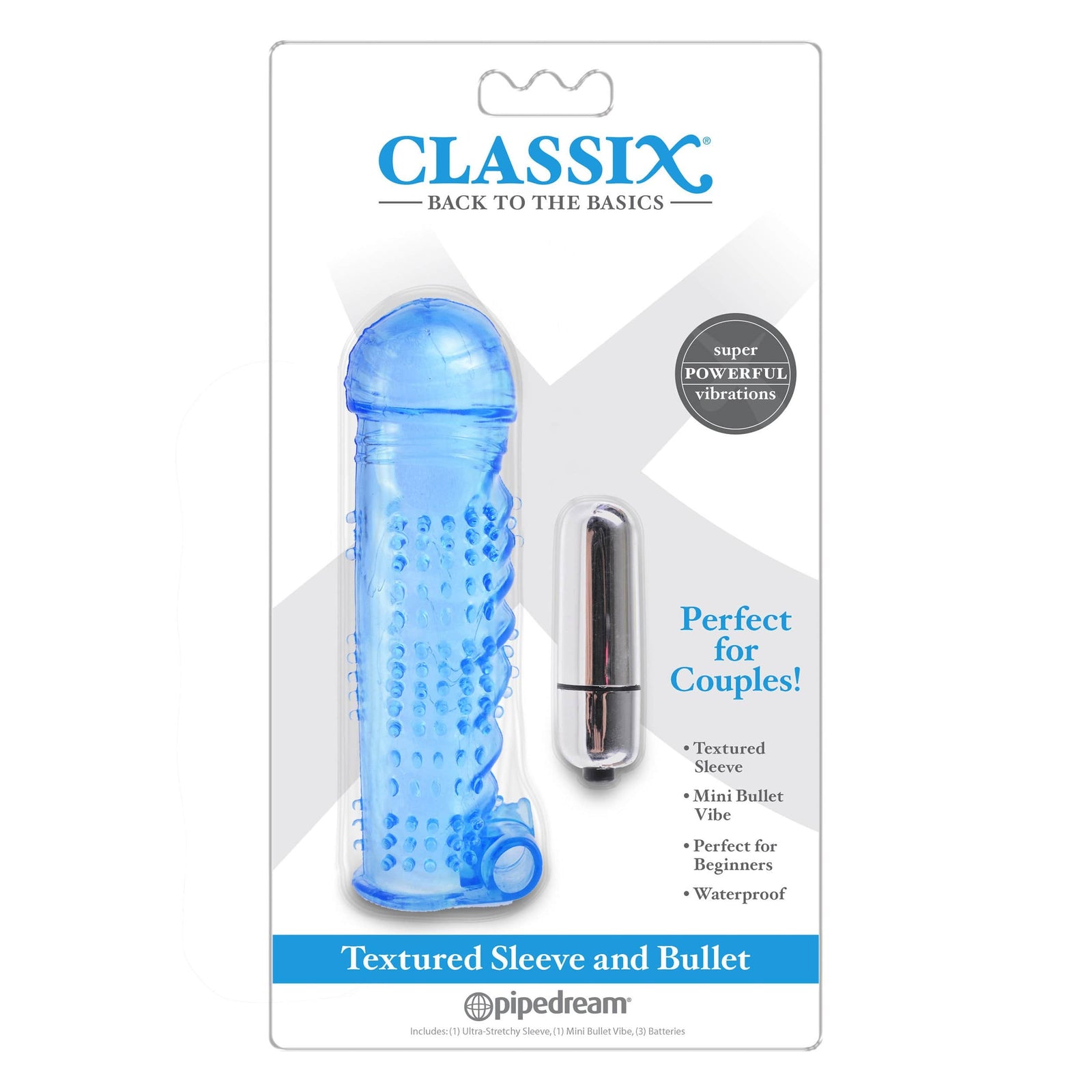 Pipedream - Classix Textured Cock Sleeve and Bullet (Blue) Bullet (Vibration) Rechargeable 324155064 CherryAffairs